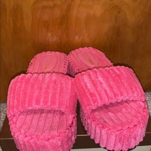 Pink Ribbed Platform Slides